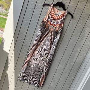 HD in Paris Geo 100% Silk Print Sleeveless Dress Size 6 Boho Maxi